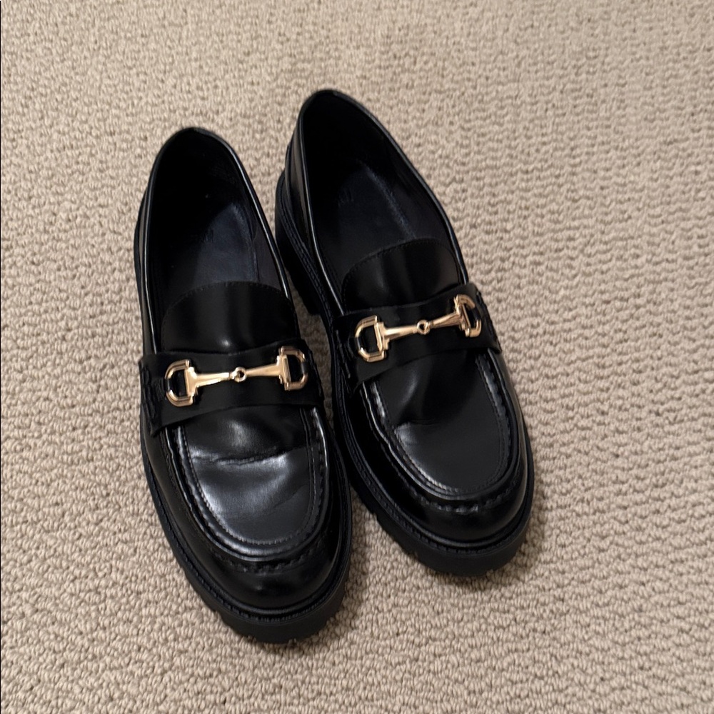 H&M Chunky Black Loafers with Gold Accents